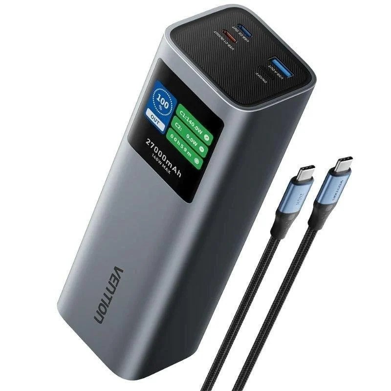 POWERBANK VENTION 27000MAH USB-A + 2USB-C DISPLAY 140W GREY