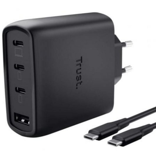 CARGADOR TRUST MAXO 3XUSB-C 1XUSB-A 65W + CABLE USB-C 2M BLACK